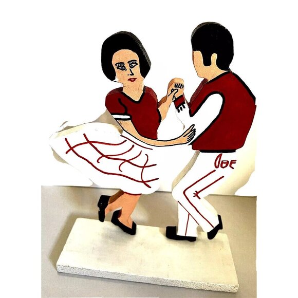 MCM Retro Vintage Disco Wood Cut Out Dancing Couple Man Women Figurine Stand 15"